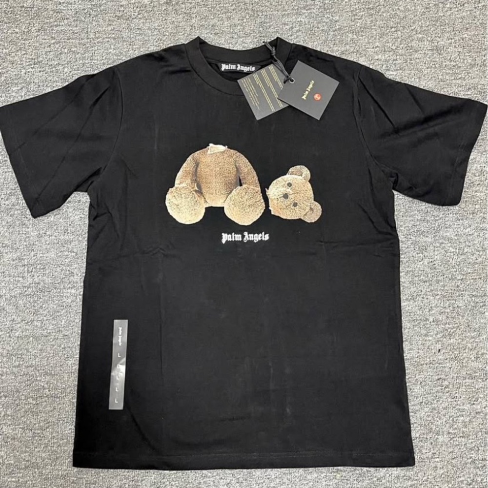 Palm Angels Black Tee with Brown Teddy Bear Design